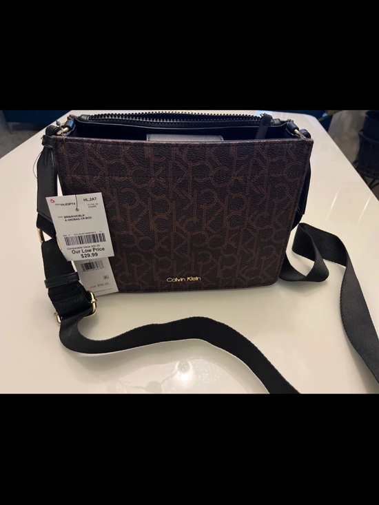 Calvin Klein Handbags - Calvin Klein Monogram Brown Crossbody with Adjustable Black Strap